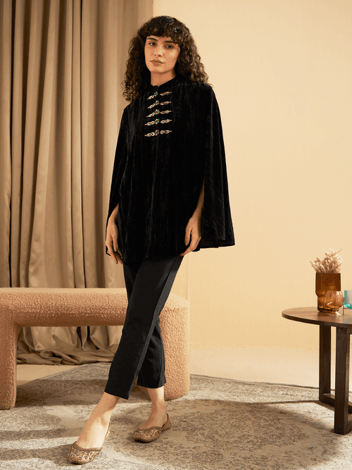 BLACK CASA BEADED CAPE