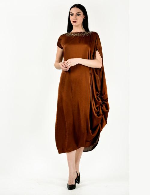 Macroon  Walnut Brown Cowl Long Dress