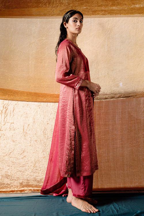 Festival Fuchsia Woven Silk Kurta Set