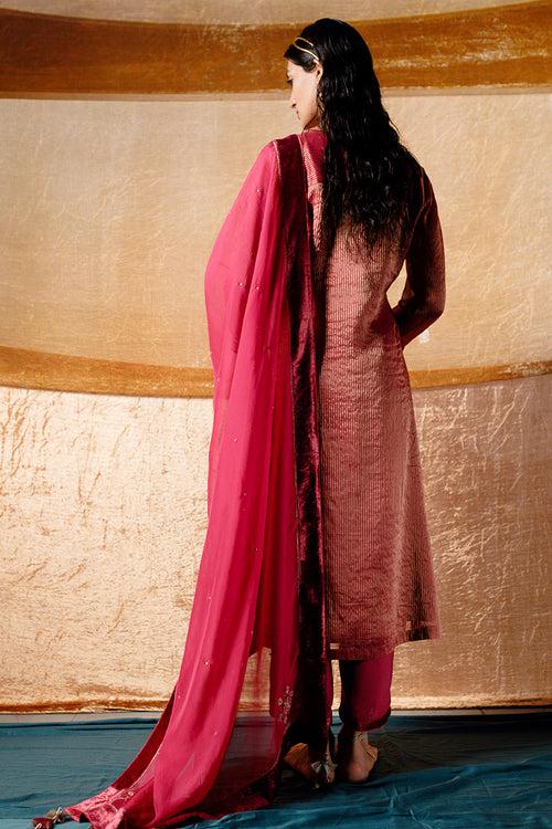 Festival Fuchsia Woven Silk Kurta Set