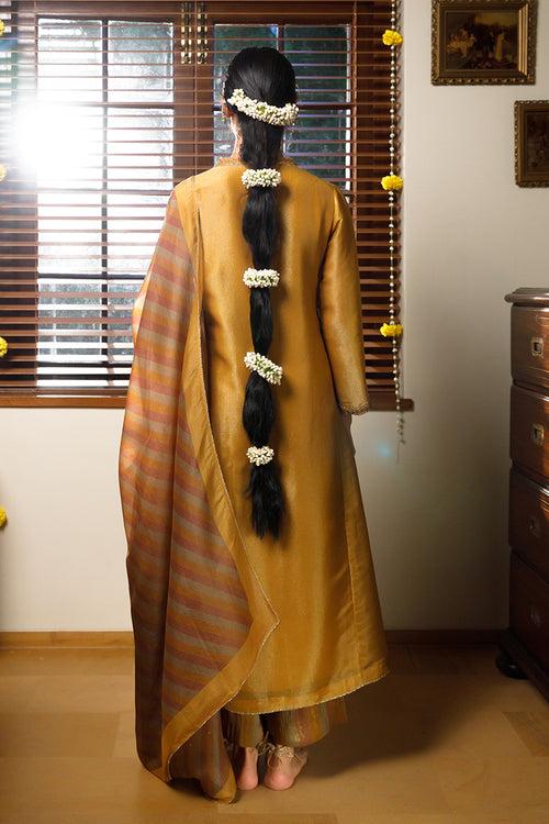 Mustard Tissue Silk Festive Kurta Set