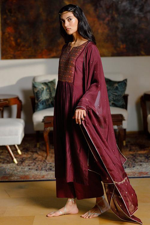 Plum Silk Festive Kurta Set