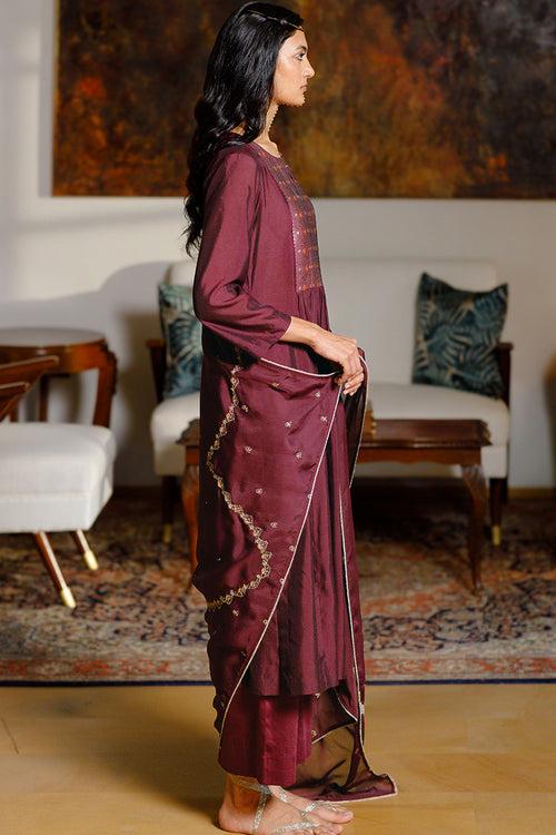 Plum Silk Festive Kurta Set