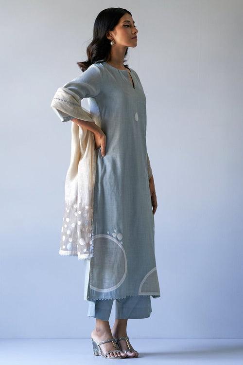 Light Grey Woven Kurta With Cotton Satin Bottom