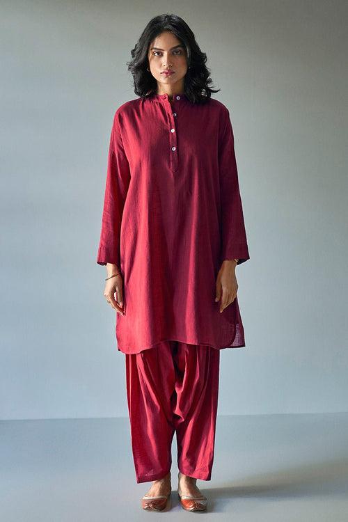 Maroon Cotton Kurta Set