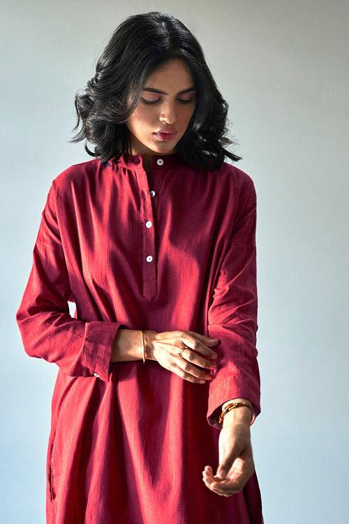 Maroon Cotton Kurta Set