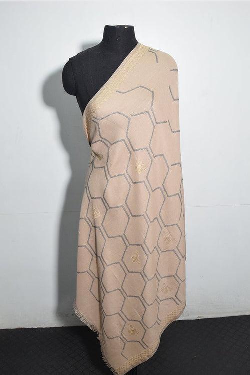 Beige Pashmina Woven Jacquard Shawl