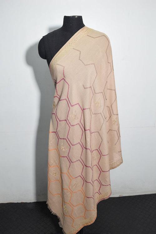 Beige Pashmina Woven Jacquard Shawl