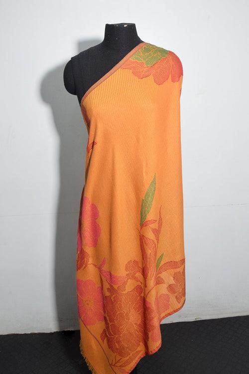 Pashmina Woven Jacquard Shawl Available In Green And Orange