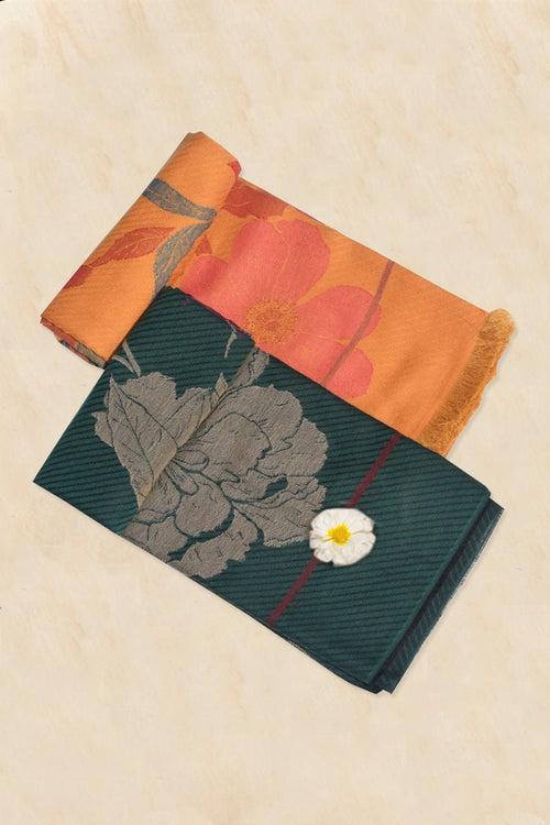 Pashmina Woven Jacquard Shawl Available In Green And Orange