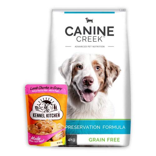 Canine Creek Ultra Premium 4kg with Kennel Kitchen Puppy Lamb Chunks in Gravy 70g