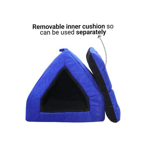 Hiputee Luxurious Tent Style Velvet Soft Hut Bed for Toy Breed Dogs and Cats Blue-Black