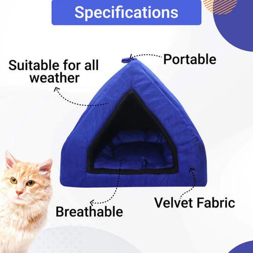 Hiputee Luxurious Tent Style Velvet Soft Hut Bed for Toy Breed Dogs and Cats Blue-Black