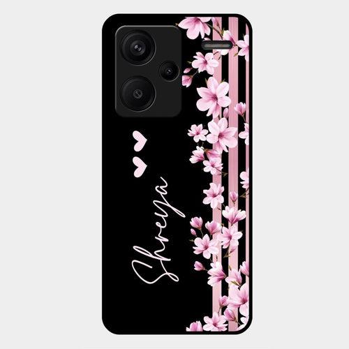 Pink Floral Glossy Metal Case Cover For Redmi