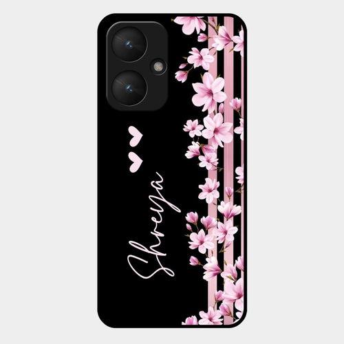 Pink Floral Glossy Metal Case Cover For Redmi