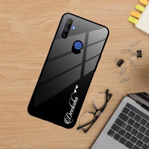 Customize Name Gradient Glass Case Cover Black For Realme/Narzo