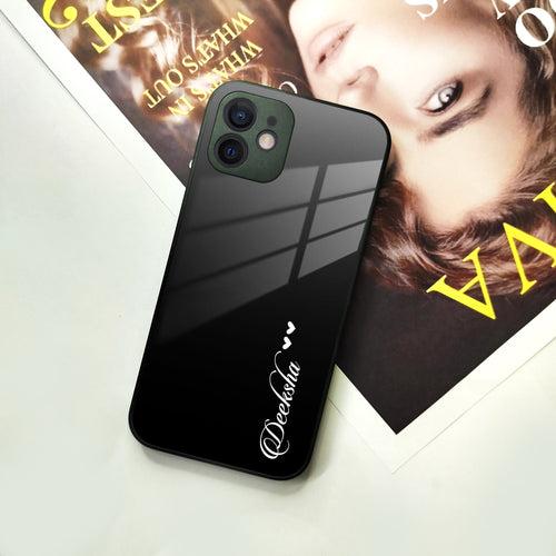 Customize Name Gradient Glass Case Cover Black For iPhone