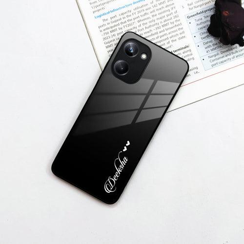 Customize Name Gradient Glass Case Cover Black For Realme/Narzo