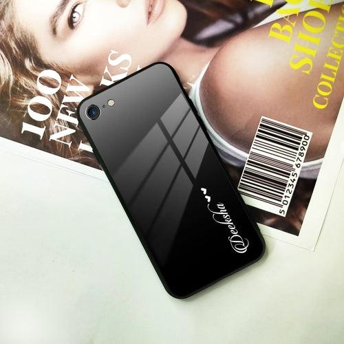 Customize Name Gradient Glass Case Cover Black For iPhone