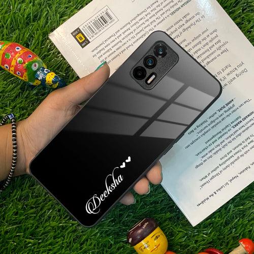 Customize Name Gradient Glass Case Cover Black For Realme/Narzo