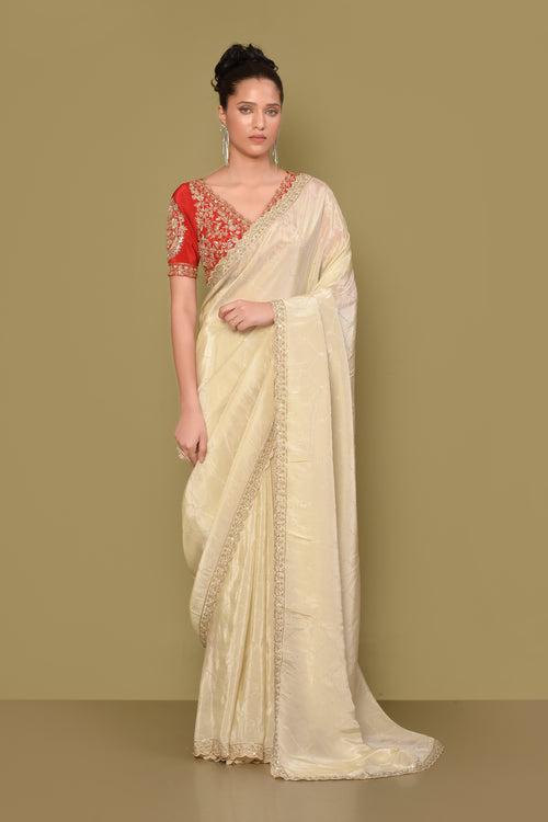 Designer Off- White Tissue Saree