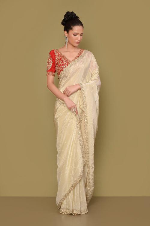 Designer Off- White Tissue Saree