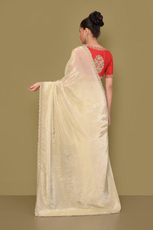 Designer Off- White Tissue Saree