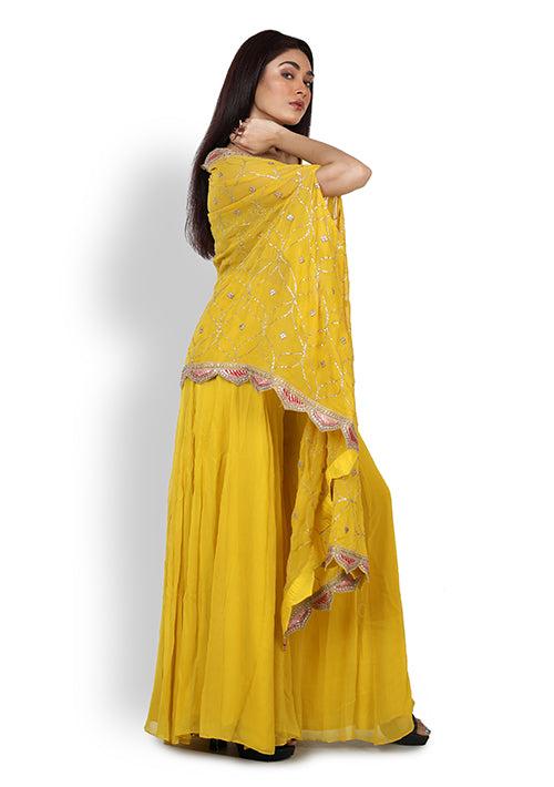 Buy Casual  Plazzoo set with cape In Yellow Color At Online Simaaya