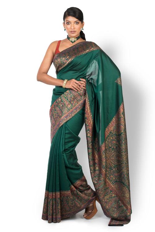 Buy Party Wear Designer Saree In Dark Green Colour At Online Simaaya