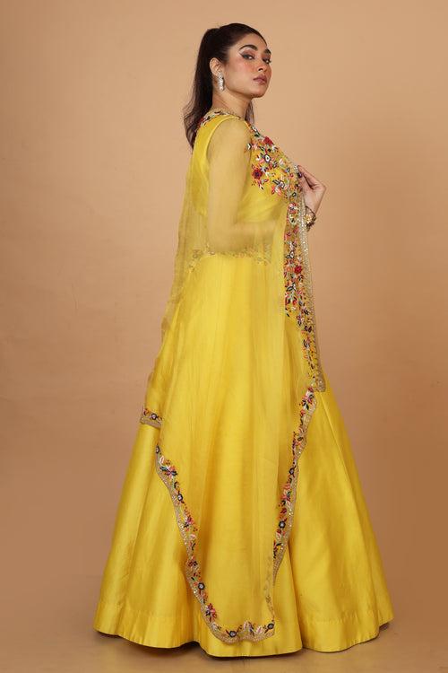 Buy Party Wear Lehenga with Cape In Yellow Colour At Online Simaaya