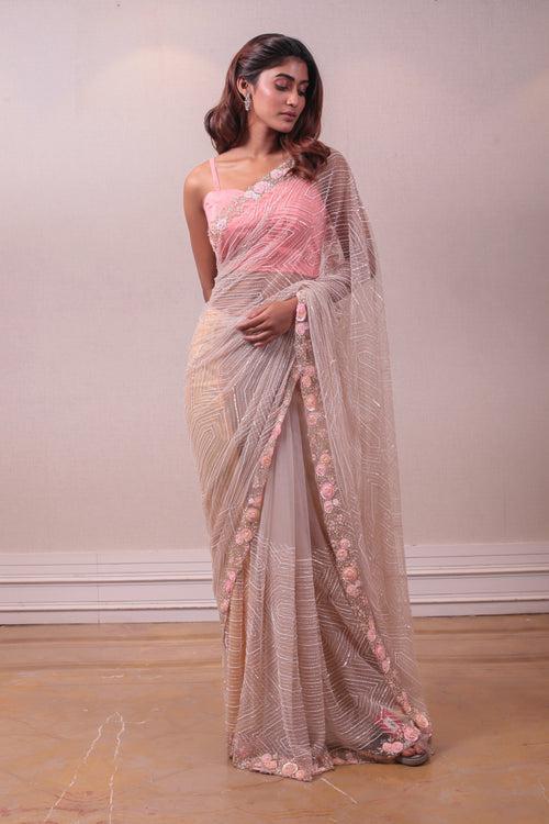 Designer Light pink Emerald Net Saree