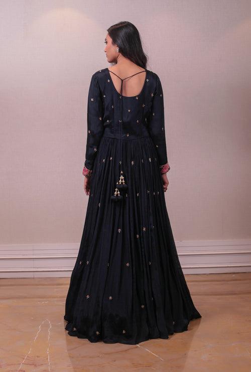 Designer Purssian Blue Georgette Embroidered Gown