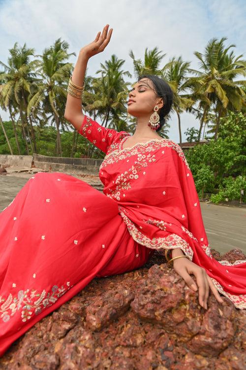 Buy Festive Wear Saree In Red Color At Online simaaya