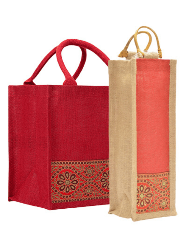 Combo of 11X10 LACE ZIPPER LUNCH (B-254-RED) and BOTTLE BAG WITH LACE / PRINT (B-010-RED)