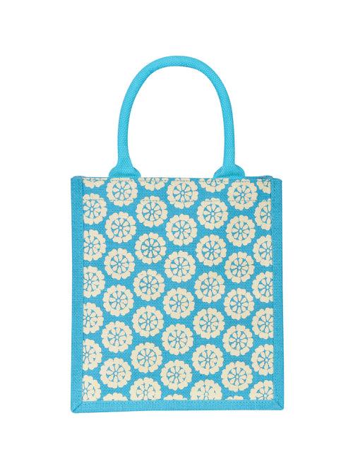 11 X 10 X 7 - JUTE POCKET ZIPPER LUNCH  (B-129-PEACOCK BLUE)