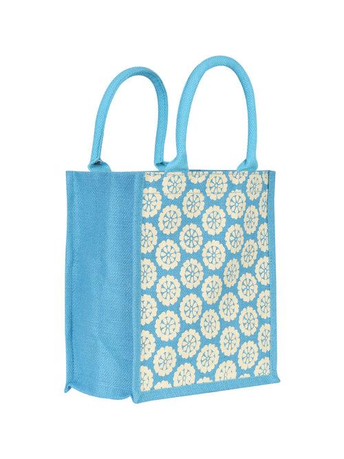 11 X 10 X 7 - JUTE POCKET ZIPPER LUNCH  (B-129-PEACOCK BLUE)