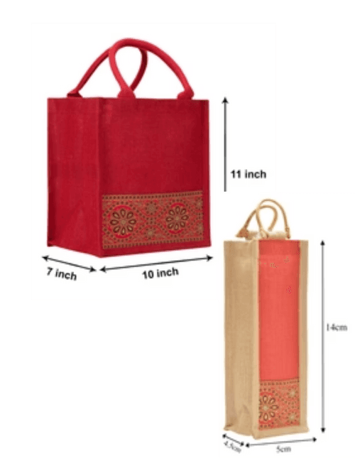 Combo of 11X10 LACE ZIPPER LUNCH (B-254-RED) and BOTTLE BAG WITH LACE / PRINT (B-010-RED)