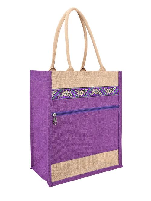 15 X 13 X 8 - SHOPPING WITH FRONT POCKET LACE ZIPPER (B-266-PURPLE)