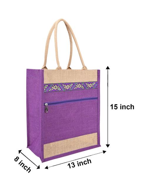 15 X 13 X 8 - SHOPPING WITH FRONT POCKET LACE ZIPPER (B-266-PURPLE)