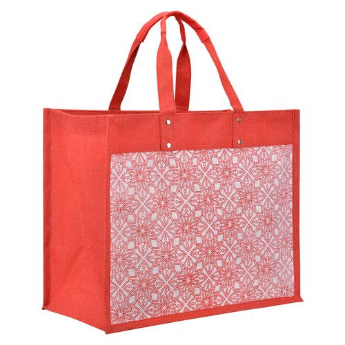 14 X 17 X 9.5 - FLORAL MOTIF SHOPPING RIVET HANDLE ZIPPER  (B-270-RED)