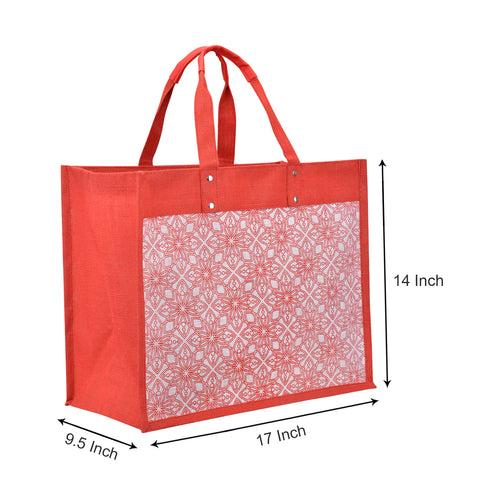 14 X 17 X 9.5 - FLORAL MOTIF SHOPPING RIVET HANDLE ZIPPER  (B-270-RED)