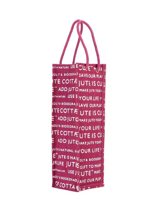 BOTTLE BAG JUTE COTTAGE PRINTED (B-062-MAGENTA)