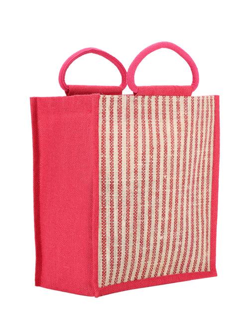 13 X 11 X 7 - JUTE STRIPE LUNCH BAG (B-078-NATURAL)