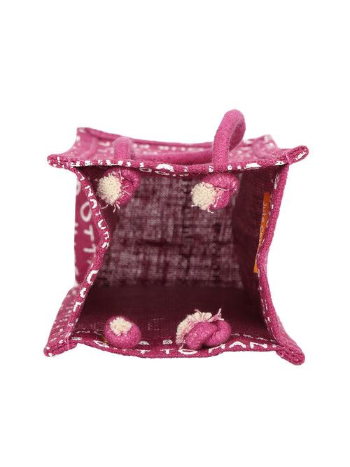 BOTTLE BAG JUTE COTTAGE PRINTED (B-062-MAGENTA)