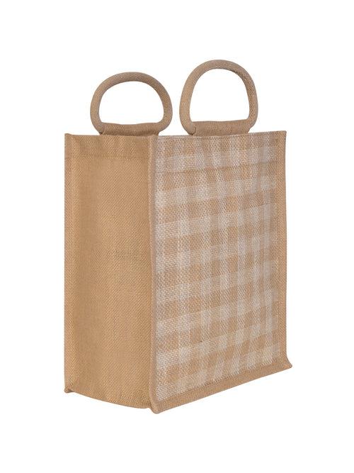 13 X 11 X 7 - JUTE STRIPE LUNCH BAG (B-078-NATURAL)