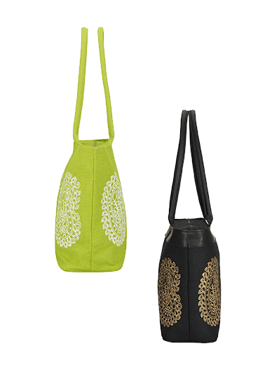 Combo of MANGO PRINT JUTE BAG (D-213-GREEN) and MANGO PRINT JUCO (D-180-BLACK)