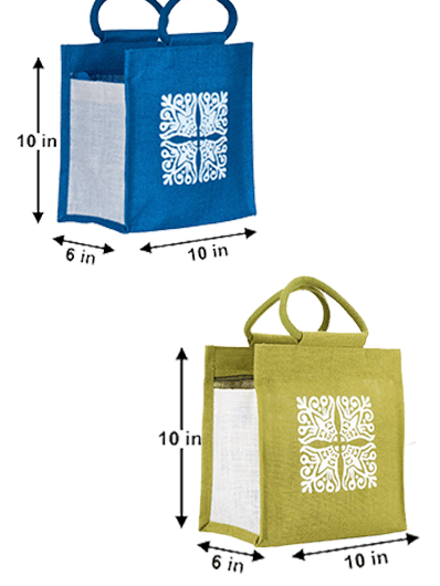 Combo of 10 X 10 MOTIF ZIPPER LUNCH (B-014-BRIGHT BLUE) and 10 X 10 MOTIF ZIPPER LUNCH (B-014-OLIVE GREEN)