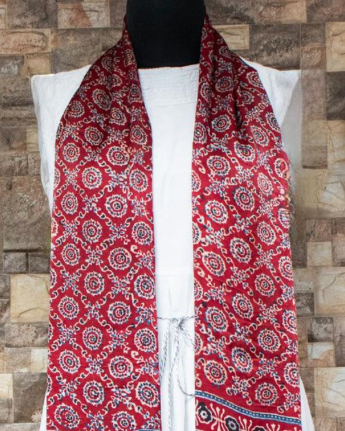 Nakshi Hand Block Ajrakh Printed Modal Silk Red Coloured Dupatta