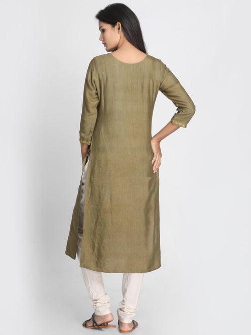 Nakshi Women Olive Green Solid A-Line Kurti