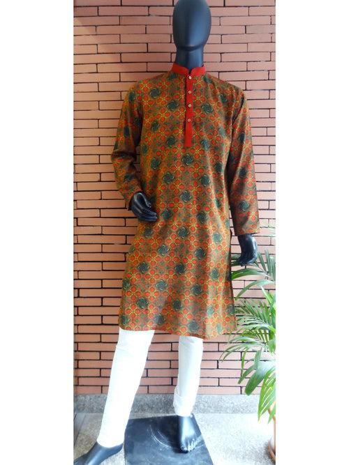 Nakshi Multi Colour Ajrakh Print Cotton Men's Kurta